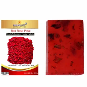 Indianlife red rose handmade soap bar with natural petals for soft and fragrant skin